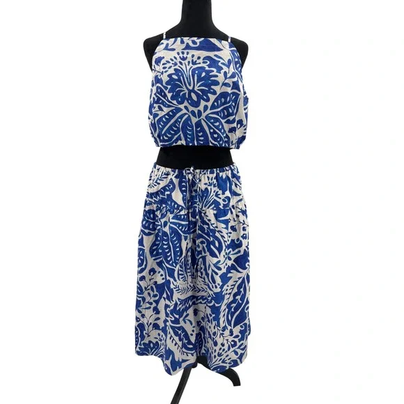 Banana Republic Factory Blue White Floral Print Crop Top Maxi Skirt Set  Size L